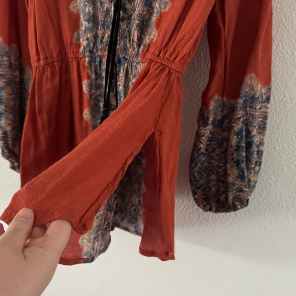 Free People L Wildest Moment Lace Up Tunic Bohemian Indie Rust Festival - Picture 10 of 15